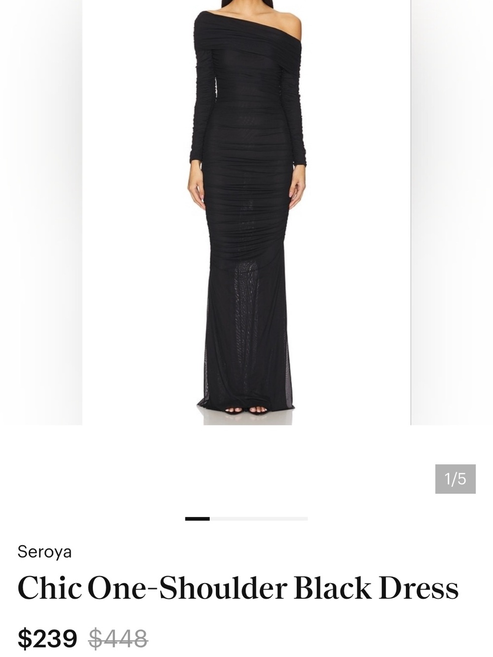 SER.O.YA One-Shoulder Black Ruched Gown